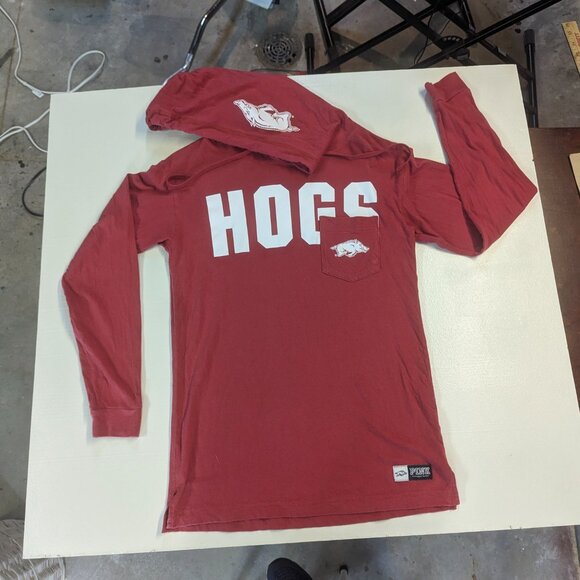 Pink by Victoria's Secret XS Fits Like M Arkansas Razorback Tee Shirt Hoodie - Picture 9 of 13